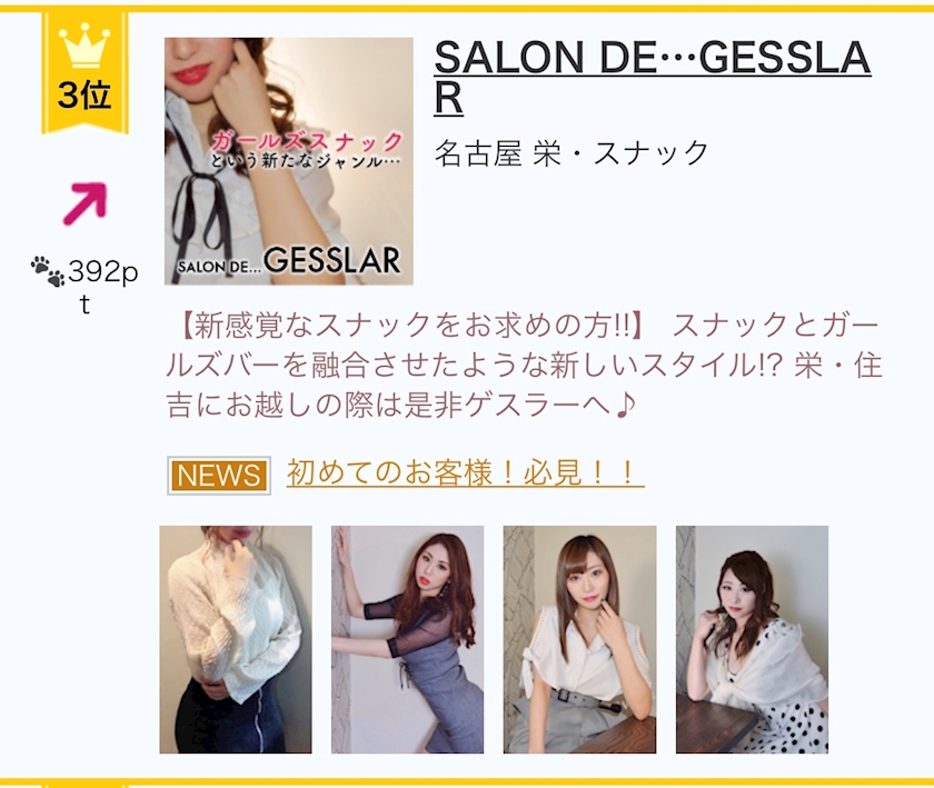 名古屋市スナックランキング3位 しゅん Salon De Gesslar ゲスラー 名古屋 栄のスナック ポケパラ