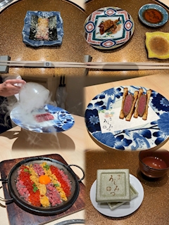 ひより「🍖🍣🥂」