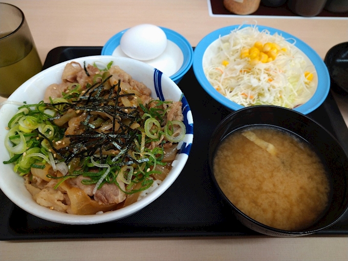 今日の一杯 ガリたま牛めし生野菜セット 松屋 金山店 金山 和食 ポケパラplus