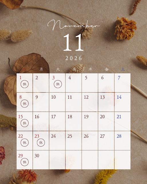 ピックアップニュース 11月店休日のお知らせ📣