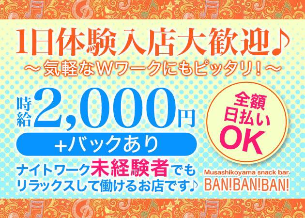 BAN!BAN!BAN! 職種：(1)フロアレディ
(2)カウンターレディ