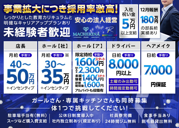 岐阜 柳ヶ瀬のキャバクラ求人/アルバイト情報「MA CHERINA -REIRA Group-」