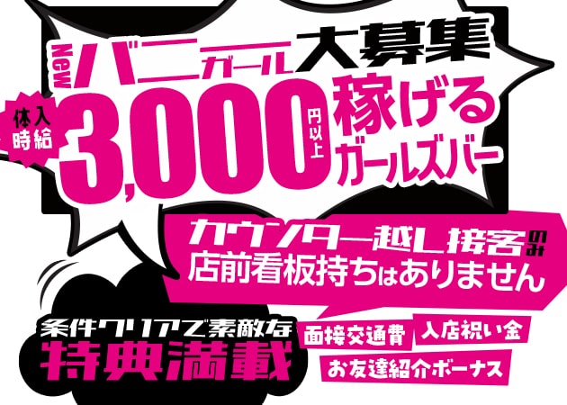 B4 神田店 職種：カウンターガール
バニーガールの衣装でお客様にお酒を提供するお仕事です