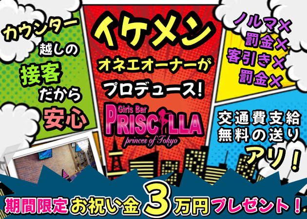 五反田駅東口ガールズバー・Bar PRISCILLAの求人