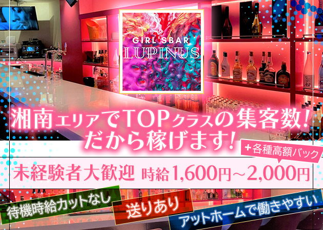 GIRLS BAR LUPINUS 職種：カウンターレディ
※カウンター越しのお仕事です。
　お客様の隣に座る事はありません。