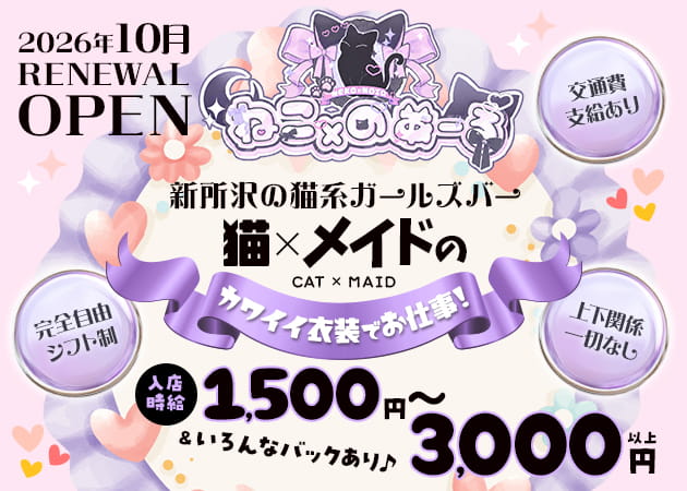 新所沢ガールズバー・ねこ×のあーるの求人