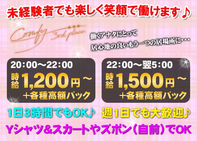 ポケパラ体入 comfy～3rd place～・コンフィサードプレイス - 広島市（流川）のガールズバー女性キャスト募集