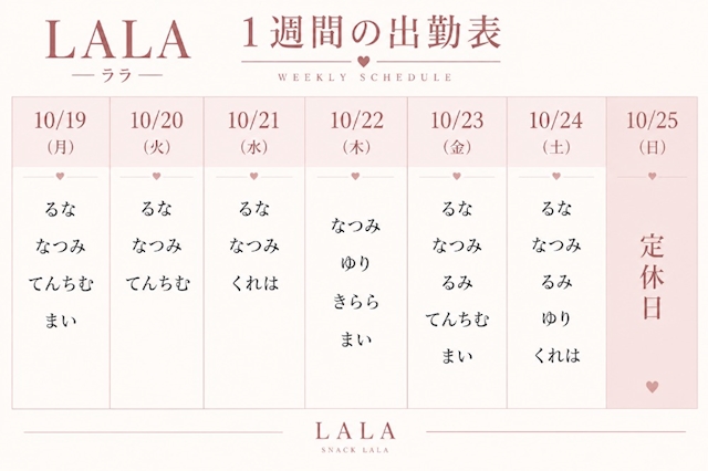 ピックアップニュース 今週の出勤表