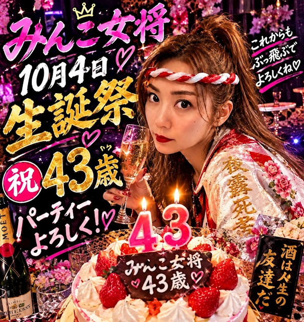 ピックアップニュース みんこ女将43歳🤭生誕祭🎂のお知らせ