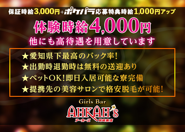 Girls Bar AHKAH’s 岡崎東店 職種:カウンターレディ
