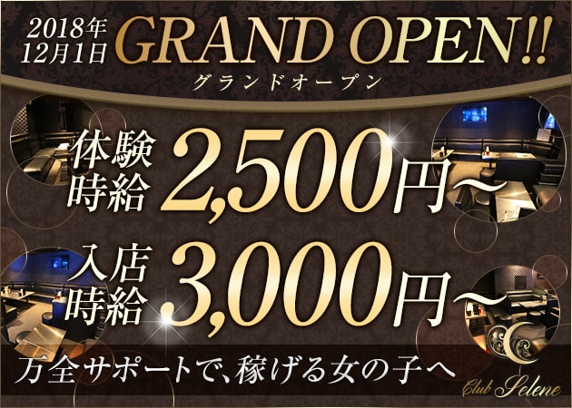 club Selene 職種:フロアレディ
12月1日梅田にグランドオープンのキャバクラで
オープニングキャストまだまだ募集中!