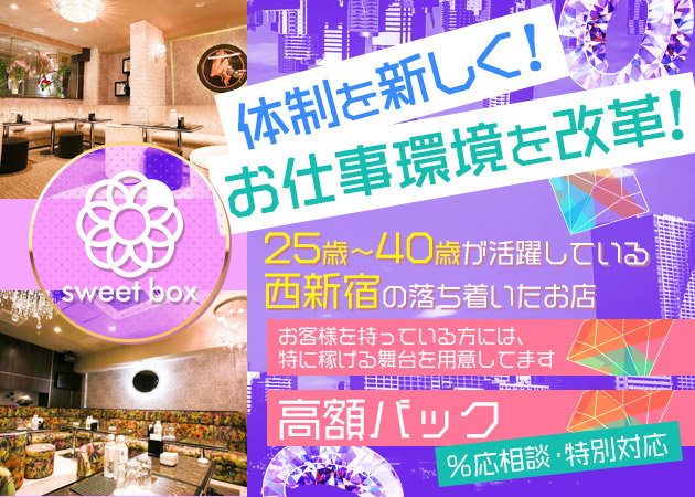 sweet box 職種:(1)フロアレディ【ア】
(2)エスコート【社】
(3)ウエイトレス【ア】