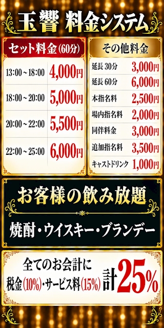 ピックアップニュース 「玉響」の料金システムです。