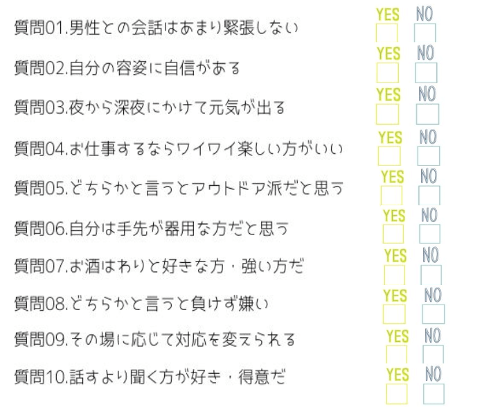 キャバクラ診断チェック項目